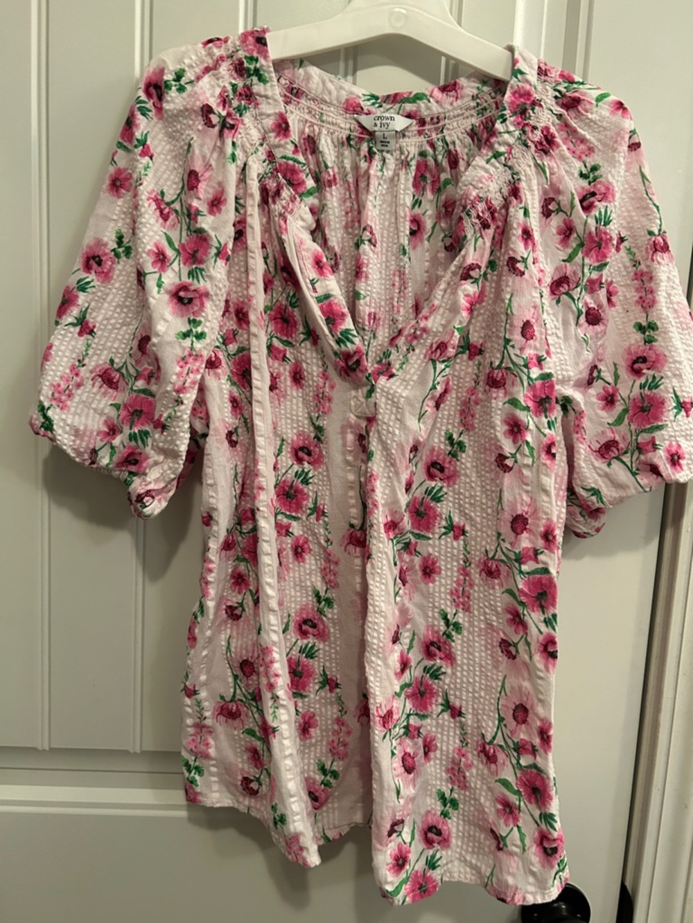 crown & ivy Pink Floral Peasant Tunic